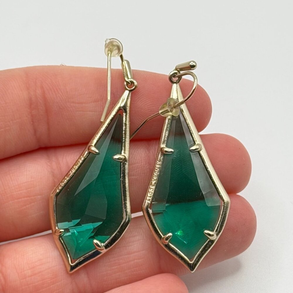 Kendra Scott Green Faceted Drop Earrings In Gold-Tone - Picture 5 of 7